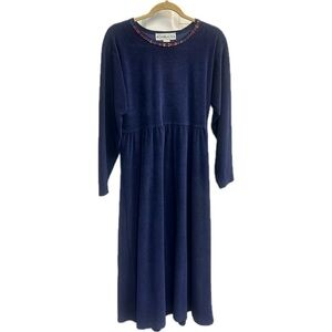 Vintage Sweet Baby Jane Bombacha Floral Appliqué Neckline Maxi Winter Dress